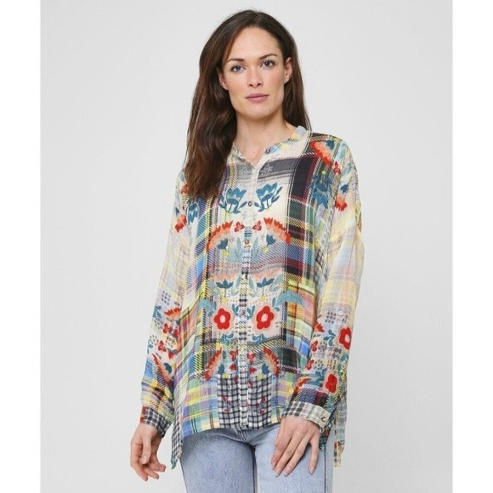 Johnny Was Floral Patch Printed Button Front Over… - image 1